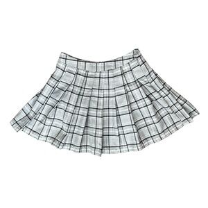 Forever 21 Skirt XS Plaid Pleated Mini Skirt Gray Black White Side Zipper